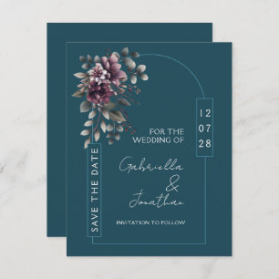 Dark Teal, Dusty Purple Arch Save the Date Invitation
