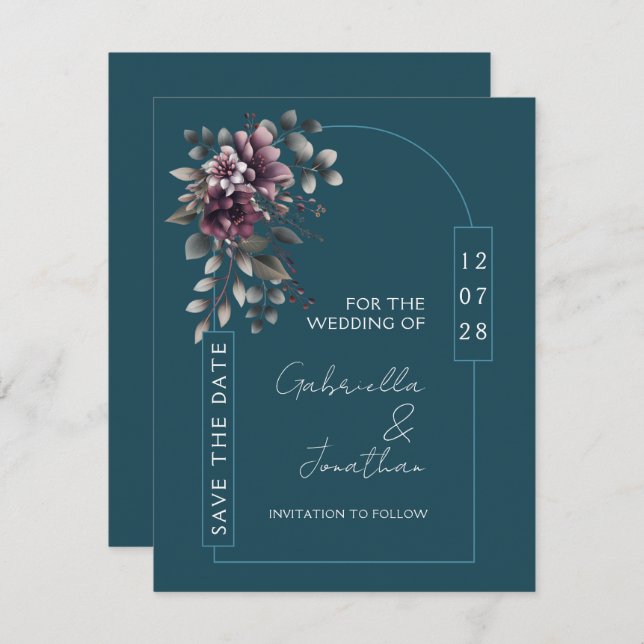 Dark Teal, Dusty Purple Arch Save the Date | Invitation (Front/Back)