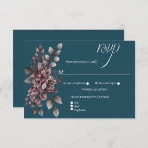 Dark Teal, Dusty Purple, Lavender, Sage Floral    RSVP Card