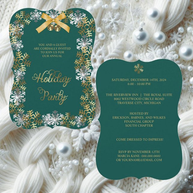 Dark Teal Elegant Snowflake Corporate Party Invite (Creator Uploaded)