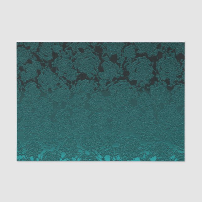 Dark Teal Elegant Succulent Pattern Decoupage Tissue Paper (Front)