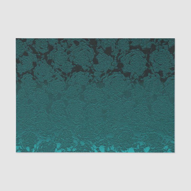 Dark Teal Elegant Succulent Pattern Decoupage Tissue Paper (Front)