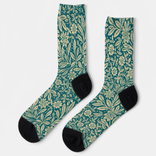 Dark Teal & Faux Gold Vintage Floral Pattern Socks