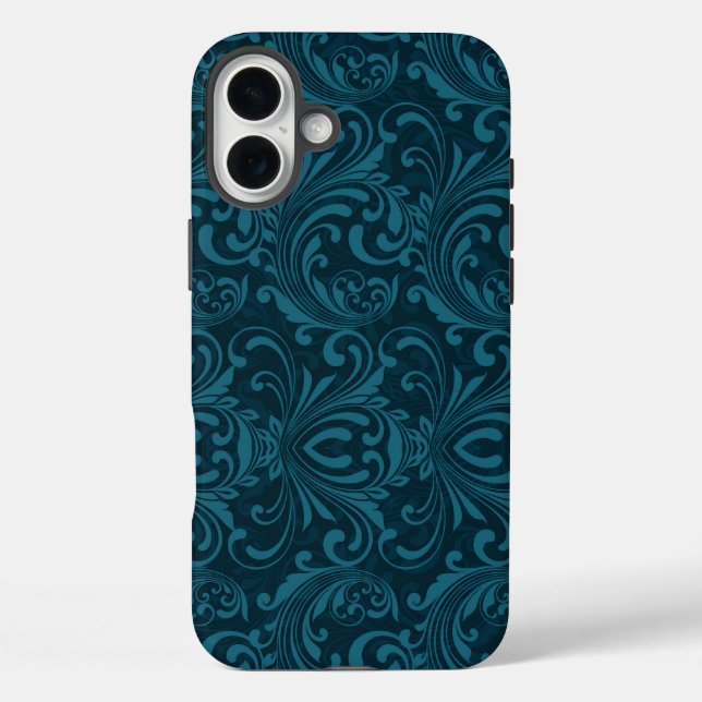 Dark teal floral damask pattern Case-Mate iPhone case (Back)