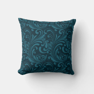 Dark teal floral damask pattern cushion