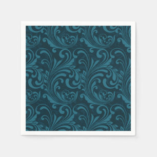 Dark teal floral damask pattern napkin
