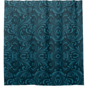 Dark teal floral damask pattern shower curtain