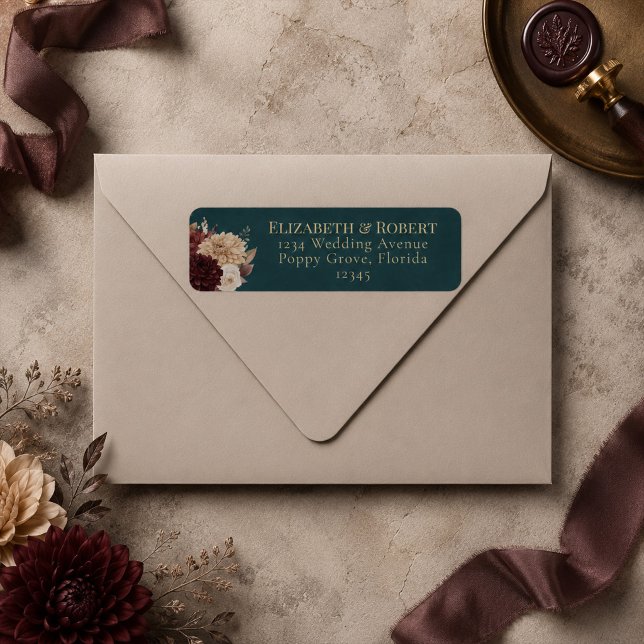 Dark Teal Floral Gothic Wedding Address Label (Dark Teal Floral Gothic Wedding Address Label)