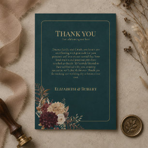 Dark Teal Floral Gothic Wedding Thank You Card