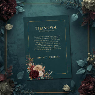 Dark Teal Floral Gothic Wedding Thank You Card