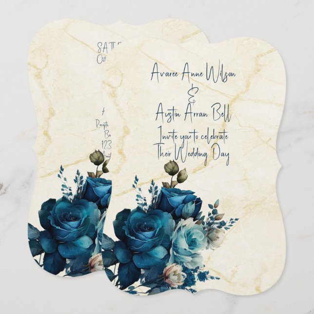 Dark Teal Floral Wedding Bouquet Invitation (Front/Back)