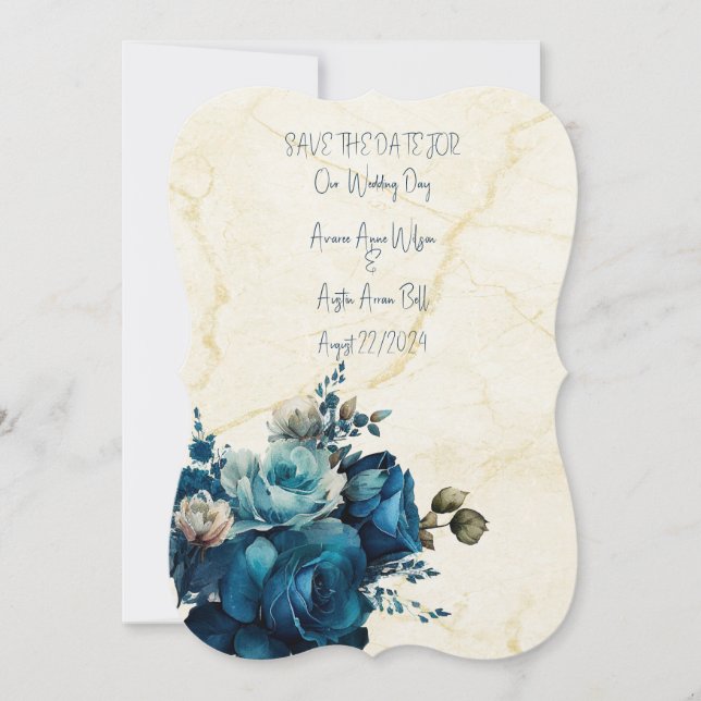 Dark Teal Floral Wedding Bouquet Save The Date (Front)