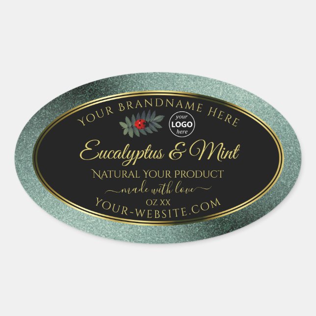 Dark Teal Glitter Black Product Label Ladybug Logo (Front)