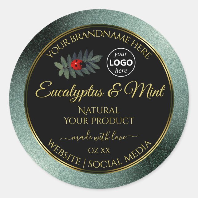 Dark Teal Glitter Black Product Label Ladybug Logo (Front)