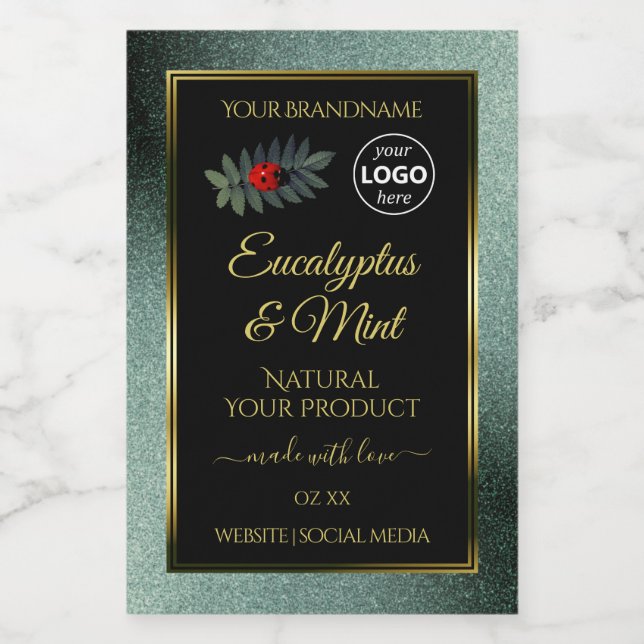 Dark Teal Glitter Black Product Label Ladybug Logo (Single Label)
