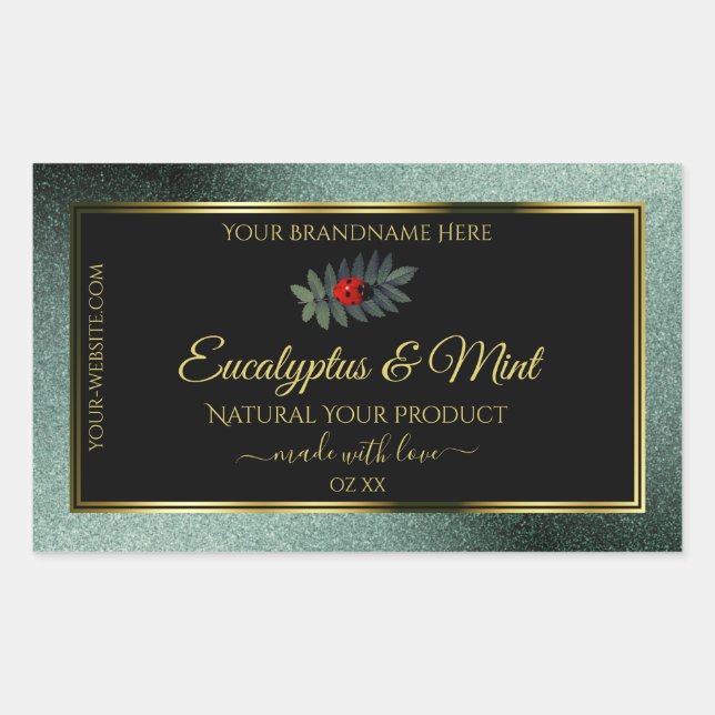 Dark Teal Glitter Black Product Labels Ladybug (Front)