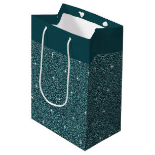 DARK TEAL GLITTER LOOK FALL COLORS MEDIUM GIFT BAG