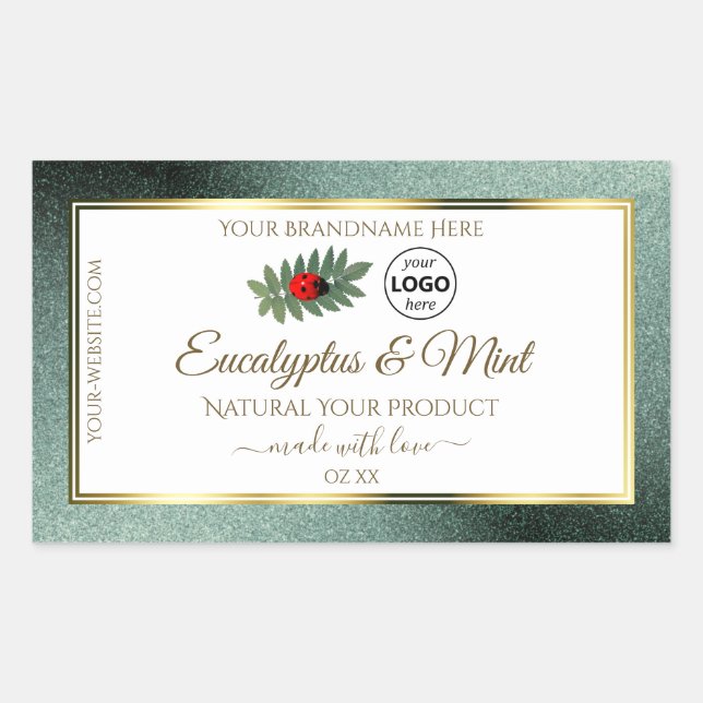 Dark Teal Glitter White Product Label Ladybug Logo (Front)