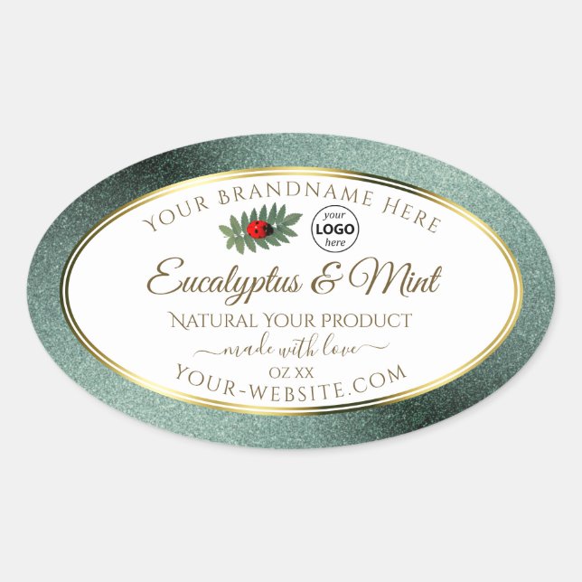 Dark Teal Glitter White Product Label Ladybug Logo (Front)