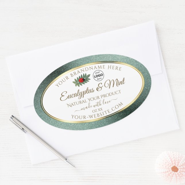 Dark Teal Glitter White Product Label Ladybug Logo (Envelope)