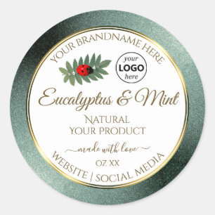 Dark Teal Glitter White Product Label Ladybug Logo