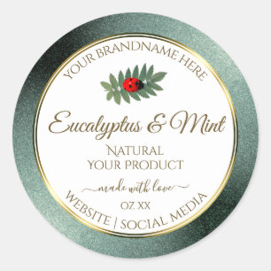 Dark Teal Glitter White Product Labels Ladybug