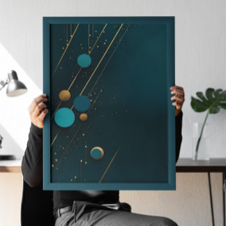 Dark Teal Gold Abstract Minimalist Poster
