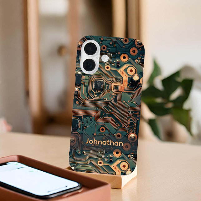Dark Teal Gold Circuit Board Custom Case-Mate iPhone Case (Creator Uploaded)