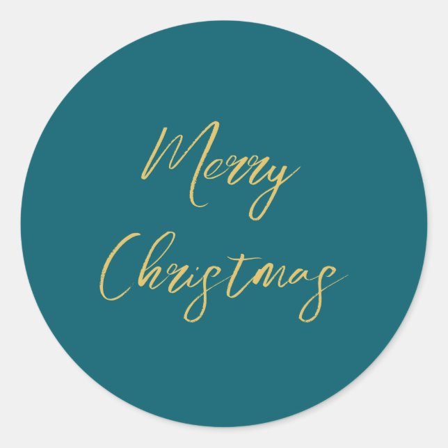 Dark Teal & Gold Colours Merry Christmas Classic Round Sticker (Front)