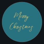 Dark Teal & Gold Colours Merry Christmas Classic Round Sticker<br><div class="desc">Represent yourself with this modern,  elegant design. This template can be customised to meet all professional occupations.</div>