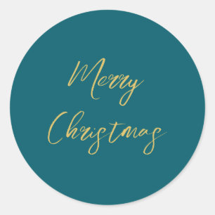 Dark Teal & Gold Colours Merry Christmas Classic Round Sticker
