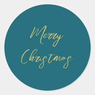Dark Teal & Gold Colours Merry Christmas Classic Round Sticker