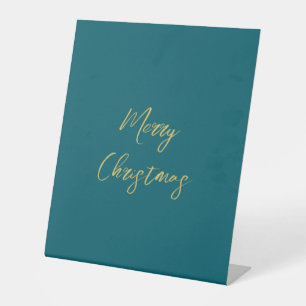 Dark Teal & Gold Colours Merry Christmas Pedestal Sign