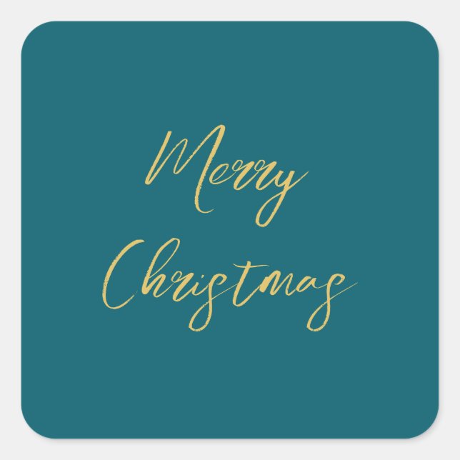 Dark Teal & Gold Colours Merry Christmas Square Sticker (Front)