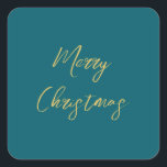 Dark Teal & Gold Colours Merry Christmas Square Sticker<br><div class="desc">Represent yourself with this modern,  elegant design. This template can be customised to meet all professional occupations.</div>