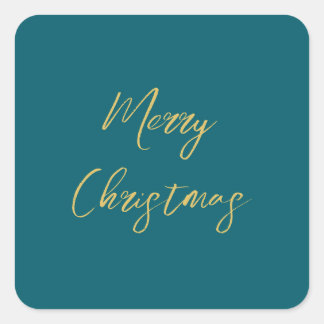 Dark Teal & Gold Colours Merry Christmas Square Sticker