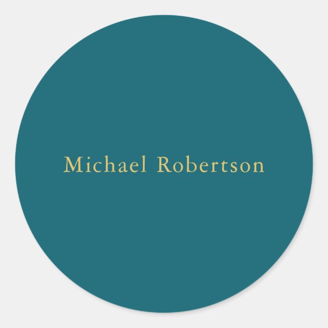 Dark Teal & Gold Colours Professional Trendy Moder Classic Round Sticker (Front)