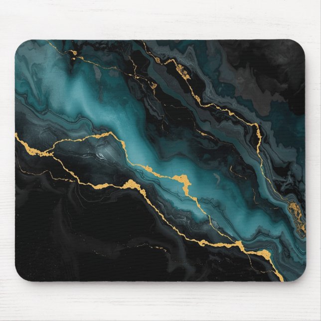 Dark Teal & Gold Marble Statement Mousepad (Front)