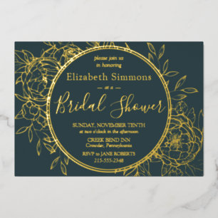 Dark Teal & Gold Modern Line Toile Bridal Shower
