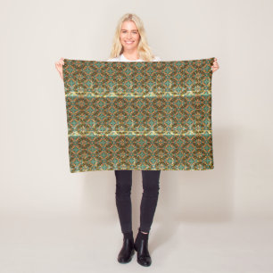 Dark Teal Gold Retro Damask Fleece Blanket