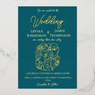Dark Teal Golden Elegant Wedding Modern Couple