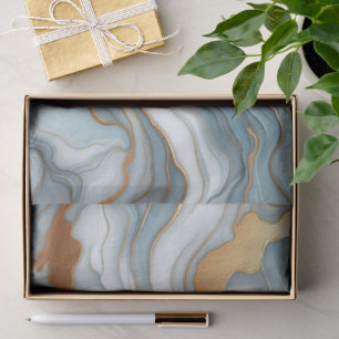 Dark Teal Gray Light Blue Gold Marble Art Pattern Tissue Paper