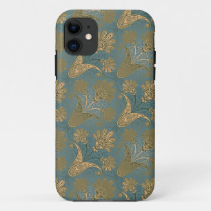 dark teal green and gold damask iPhone 11 case