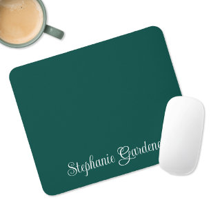 Dark Teal Green and White Curly Calligraphy Mouse Mat