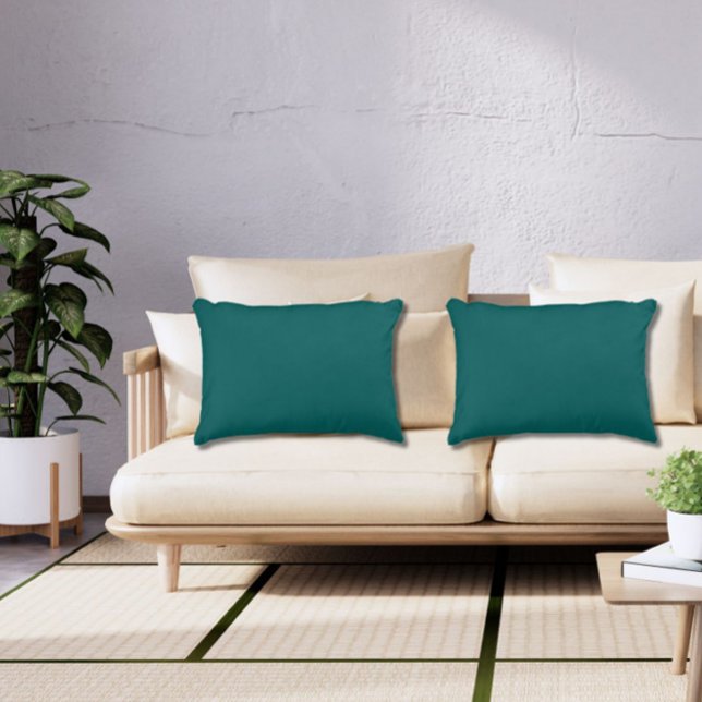 Dark Teal Green Solid Plain Colour Jewel Tone  Decorative Cushion (Add elegance and the richness of jewel tones with these dark green teal rectangular throw pillows.)