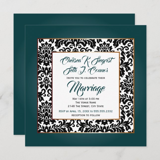 Dark Teal Green, White and Black Invitation (Front/Back)