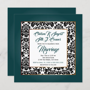 Dark Teal Green, White and Black Invitation