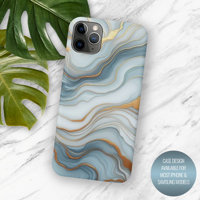 Dark Teal Grey Light Blue Gold Marble Art Pattern iPhone Case (Creator Uploaded)