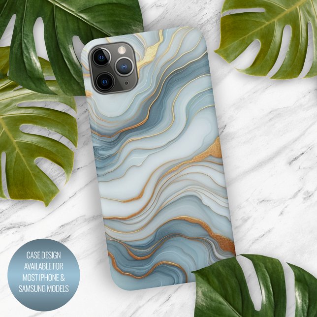 Dark Teal Grey Light Blue Gold Marble Art Pattern iPhone Case (Creator Uploaded)