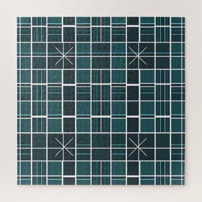 Dark Teal Grid Pattern Starburst Accent Modern  Jigsaw Puzzle (Vertical)